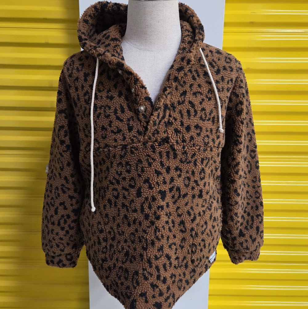 Leopard Print Teddy Fleece Hooded Pullover